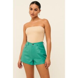 NWT Nasty Gal Turquoise Genuine Leather Iconic‎ High Waisted Shorts Size 8 Retro